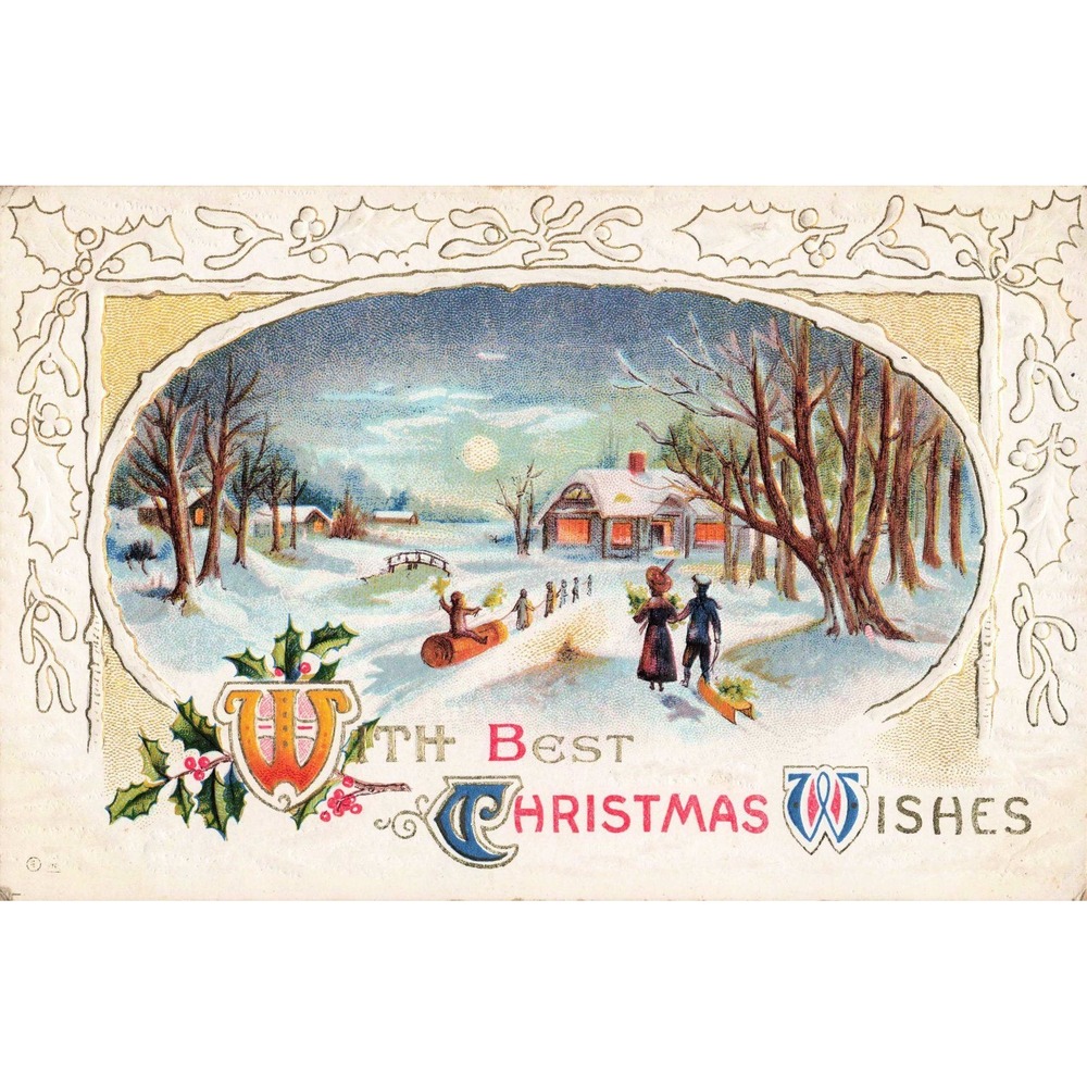 Antique E Nash Christmas Postcard Embossed Winter Scene Series No 41 VG - Picture 1 of 2